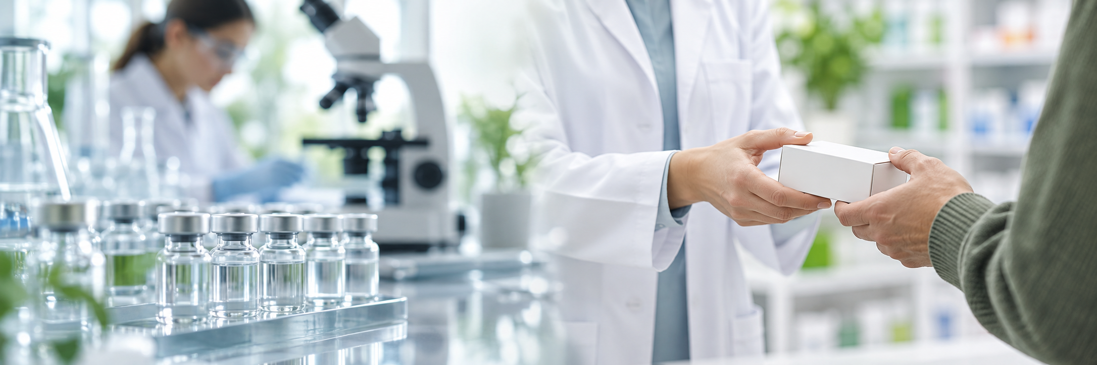 Calidad farmacéutica en laboratorio y entrega de medicamentos a un paciente