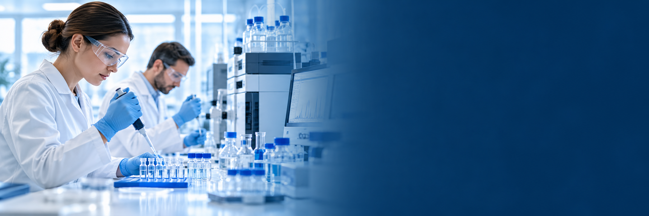 Investigadores analizan muestras farmacéuticas en un laboratorio