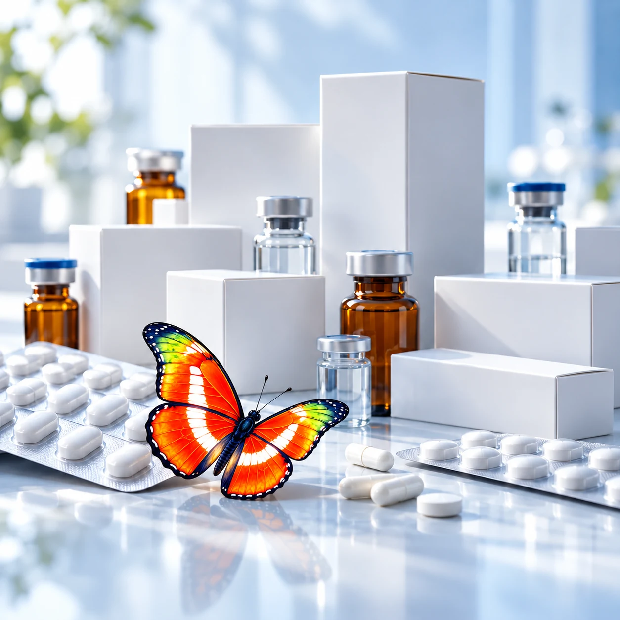 Mariposa y portafolio de medicamentos