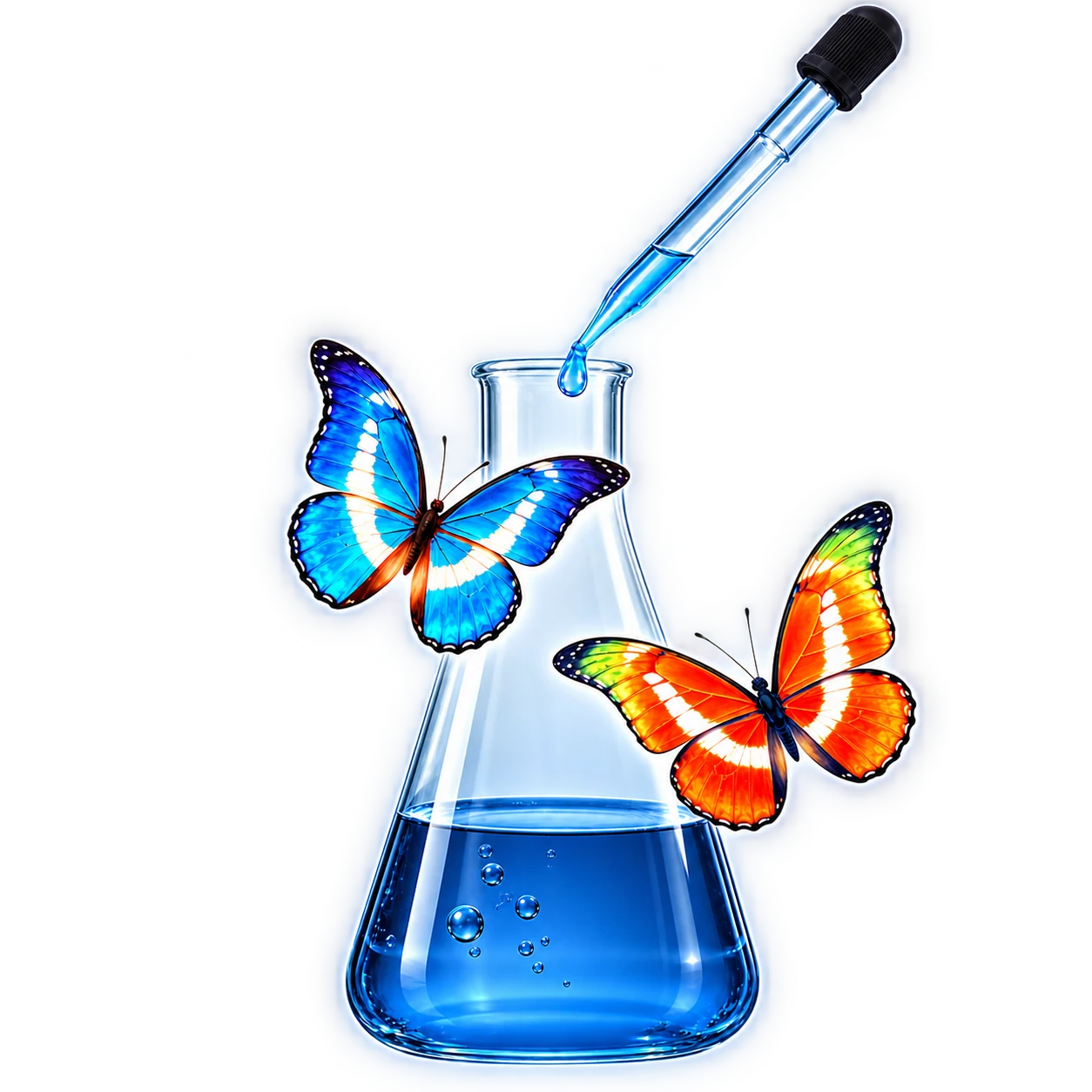 Tubo de ensayo, gotero y mariposas de Biocross
